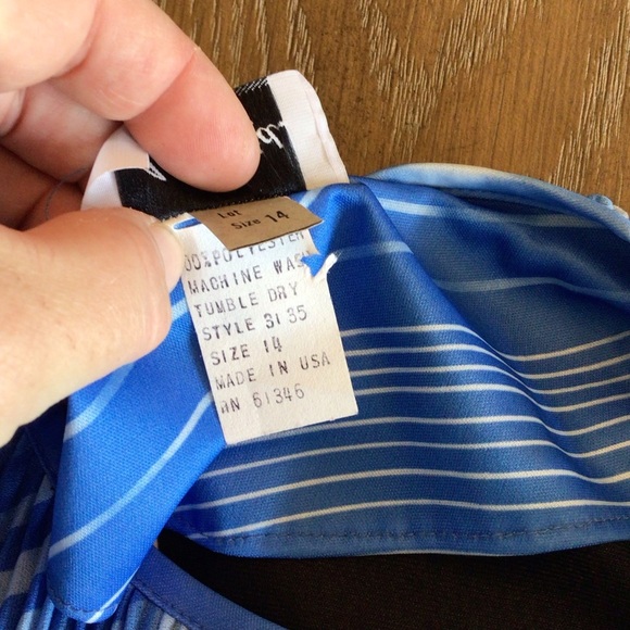 MCS Ltd. Vintage Blue Diagonal Striped Long Sleeve Popover Dress Size 14 - Picture 5 of 7